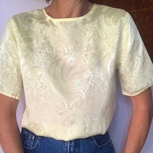 Vintage Pale Yellow Paisley Short Sleeve Blouse